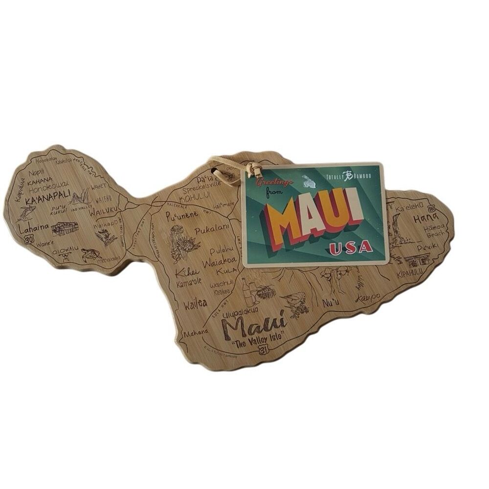 Totally Bamboo Destination Maui Island Shaped Serving Cutting Board Hawaii NEW